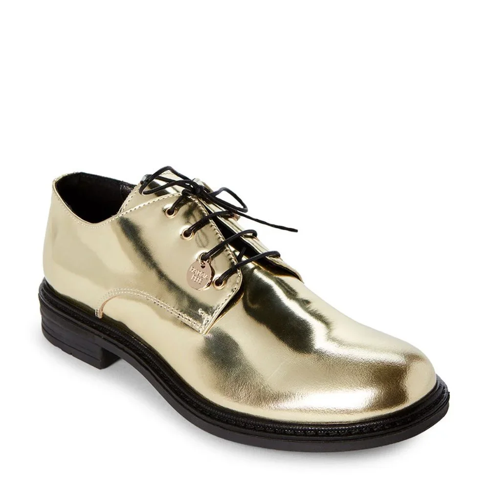 Patrizia Pepe Oxford Girls Gold Leather Derby Shoe